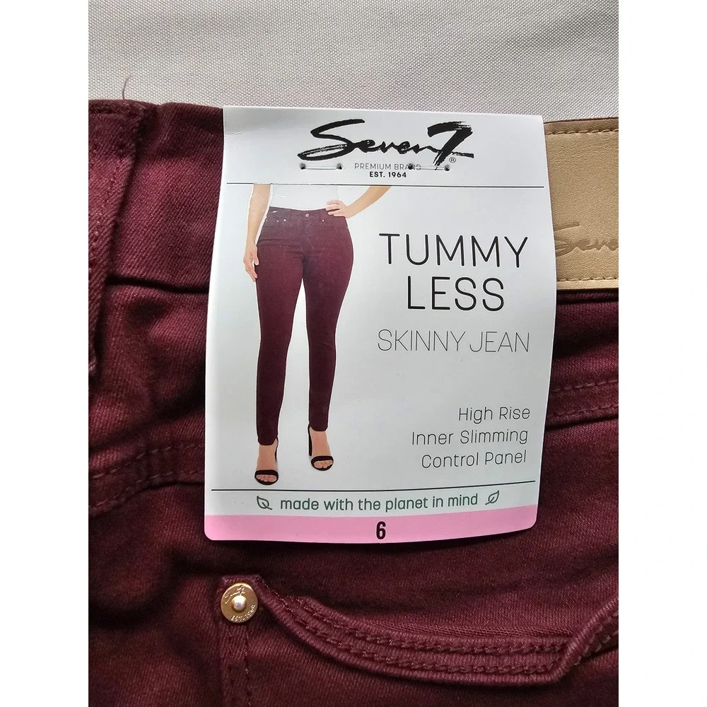 Seven7 Womens High Rise Skinny Jeans Burgundy Cotton Blend Casual Size 6